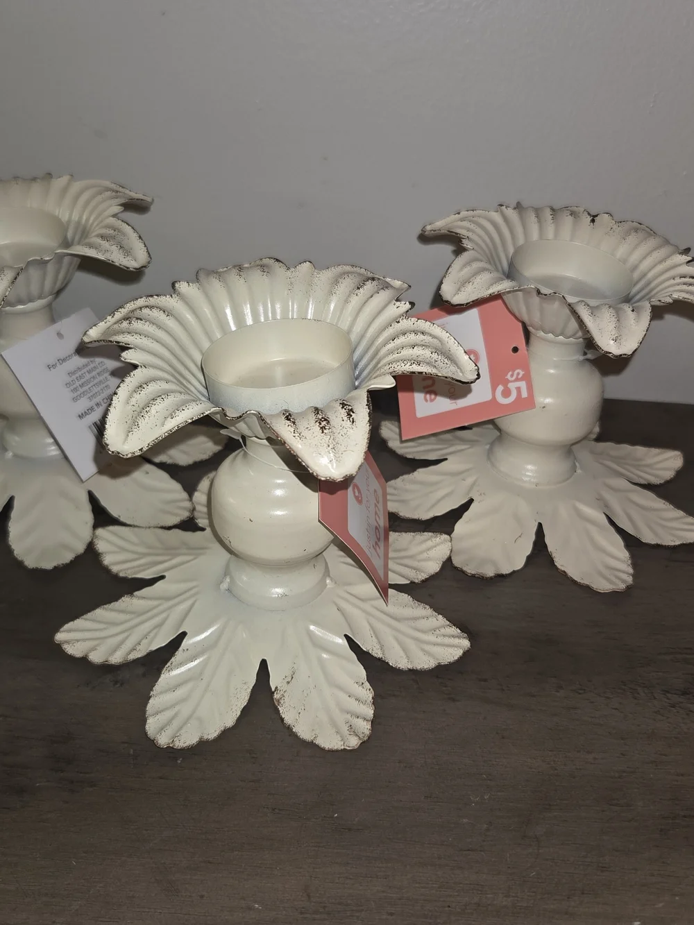 Cream Floral Metal Candle Holders - Set of 6